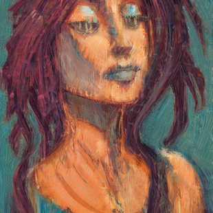 Portrait generated with our image guidance, incorporating painterly texture and colour